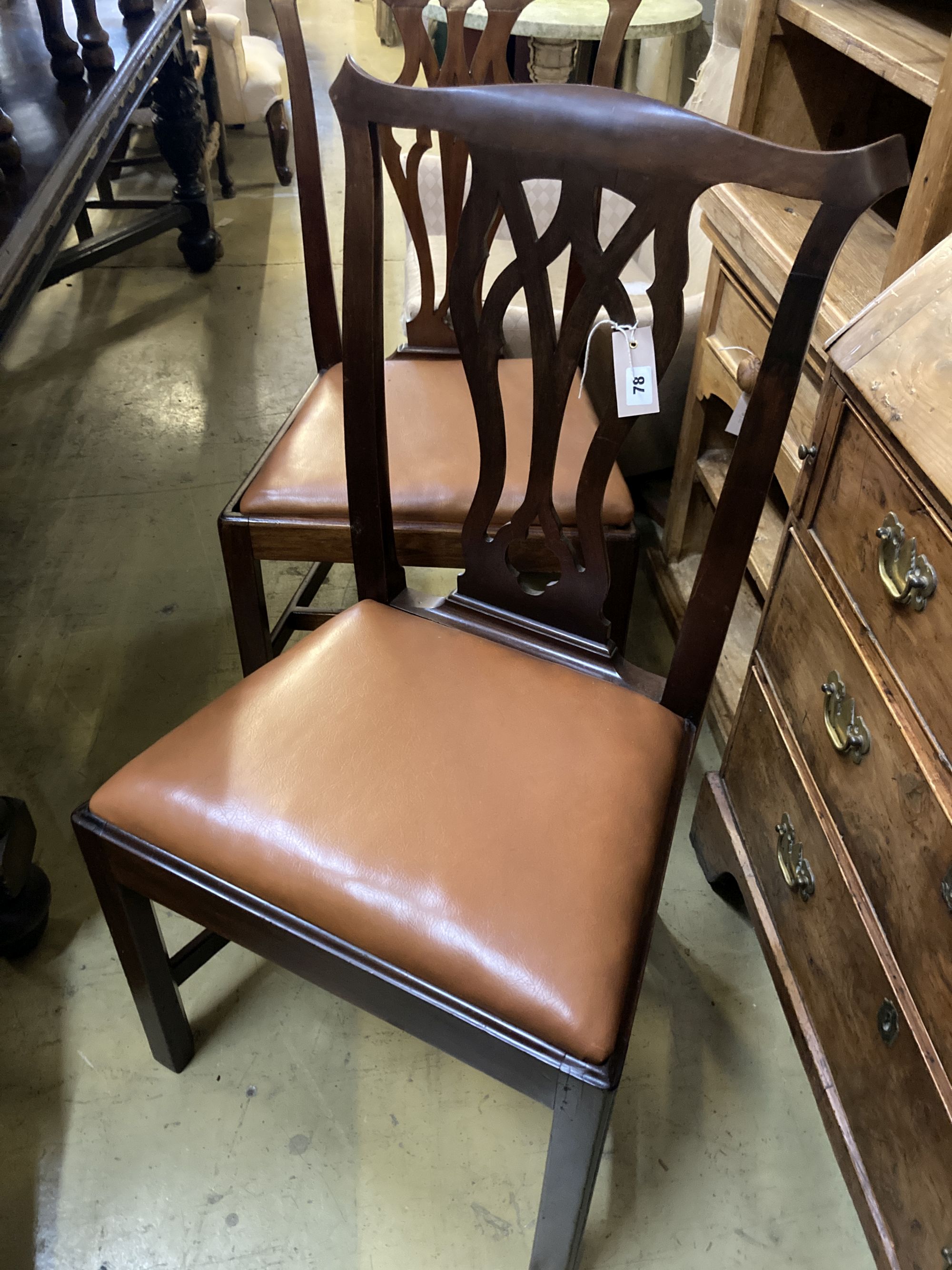 A Harlequin set of six George III and later mahogany dining chairs